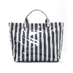black and white promotional branded striped PVC tote bag bulk for corporate giveaway gifts