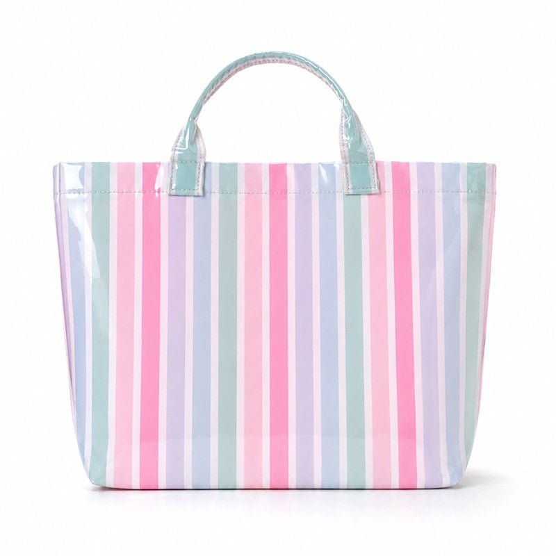 retail chain custom striped PVC shopper tote bag bulk order