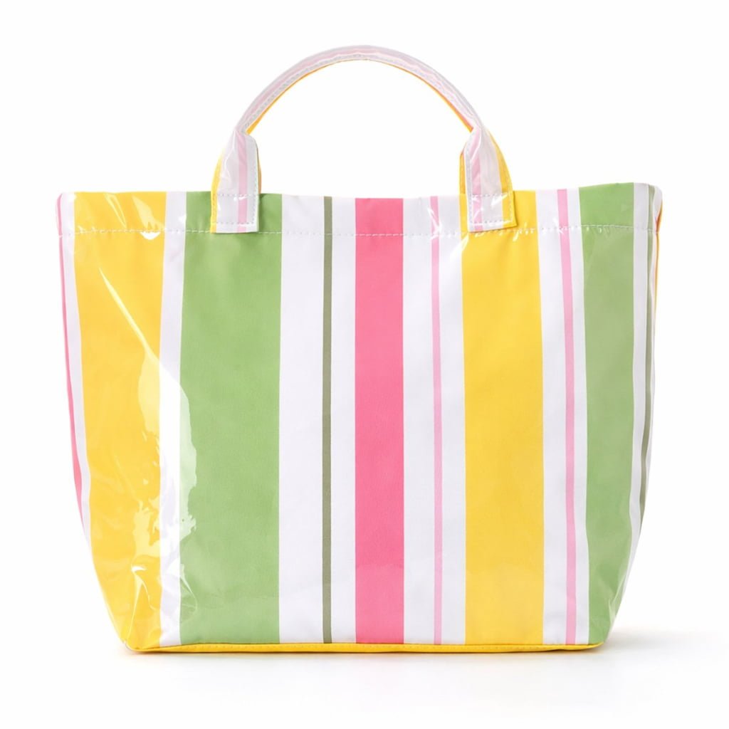 large capacity open top PVC striped tote bag with inner pocket
