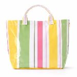 large capacity open top PVC striped tote bag with inner pocket
