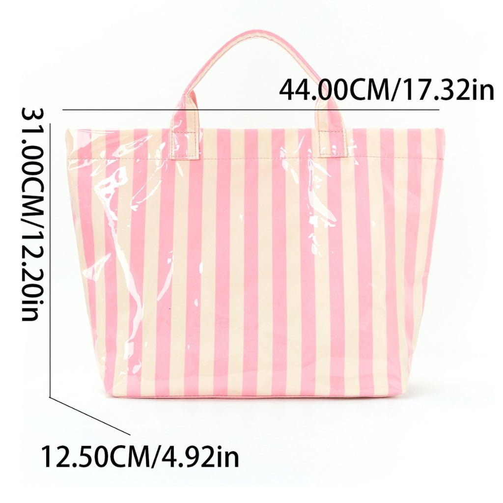 bulk waterproof transparent PVC striped shopping tote bag size