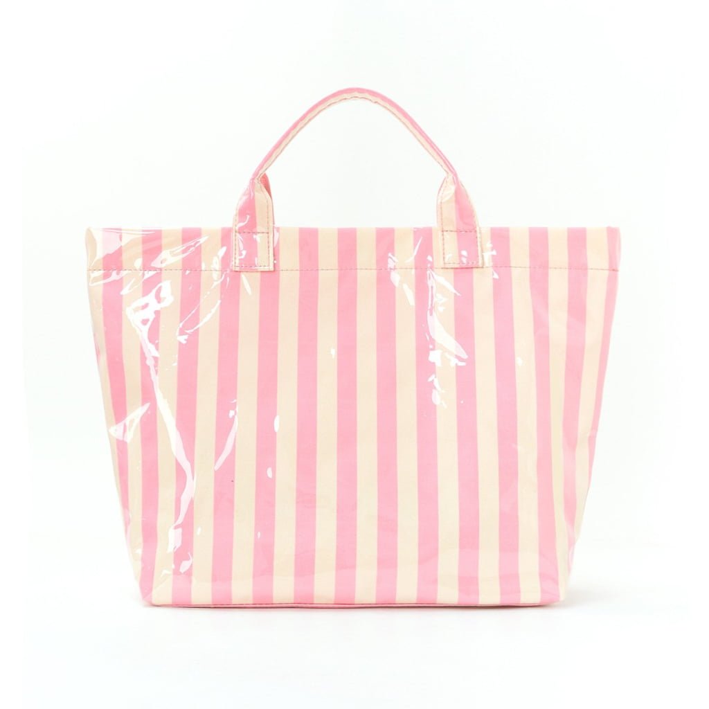 low MOQ custom vertical striped PVC tote bag wholesale for retailers