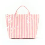 low MOQ custom vertical striped PVC tote bag wholesale for retailers