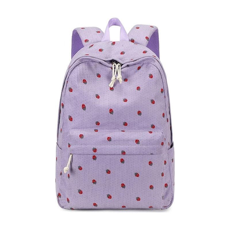 purple Strawberry Corduroy Backpack