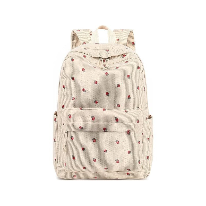 white Strawberry Corduroy Backpack