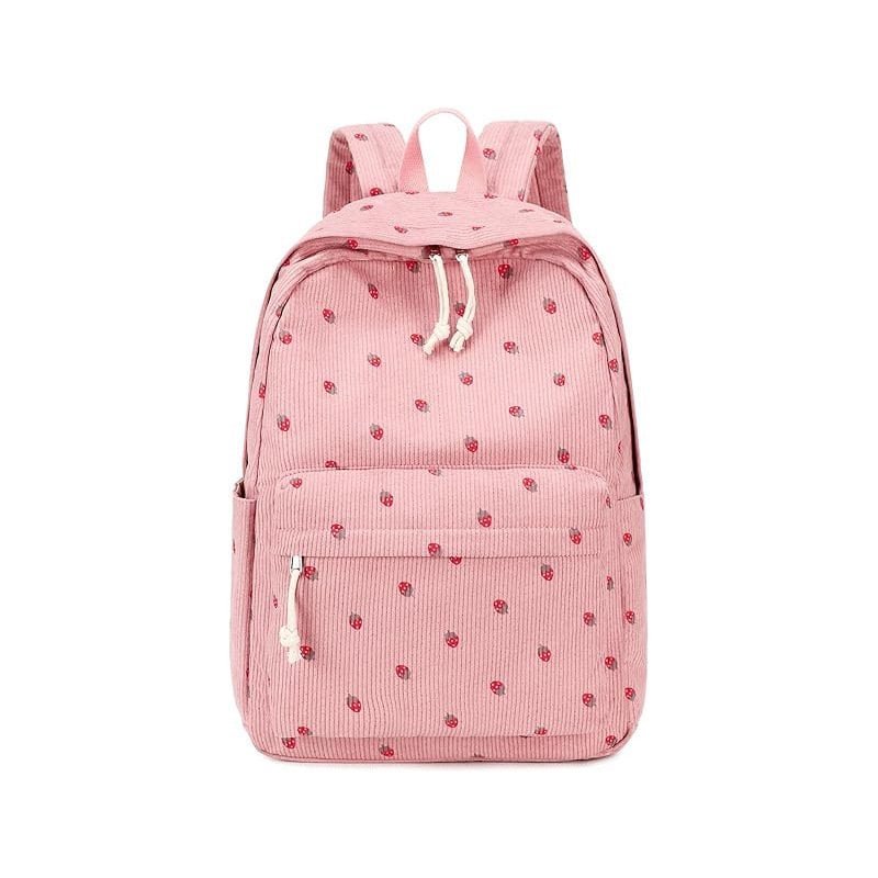 pink Strawberry Corduroy Backpack