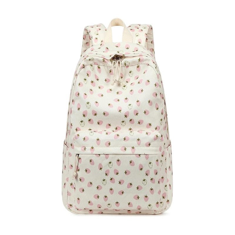 white Strawberry Corduroy Backpack