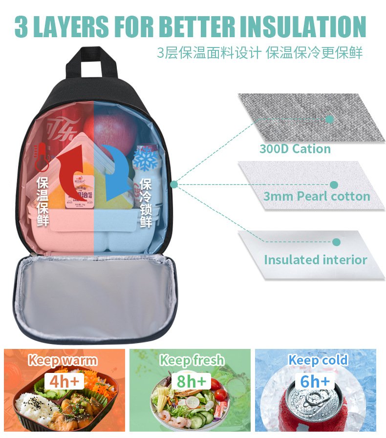 large capacity single shoulder crossbody lunch bag thermal insulation for school office custom logo bulk