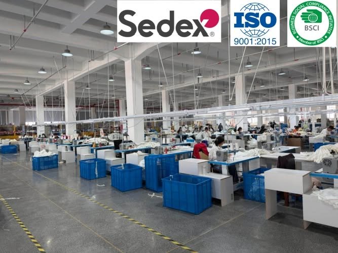 Real BSCI certified standardized bag factory workshop, orderly production line for large volume World Cup fan bags bulk orders