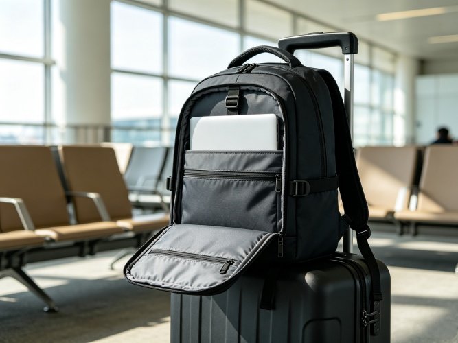 30-45L ripstop nylon travel backpack with luggage sleeve for business travelers and digital nomads