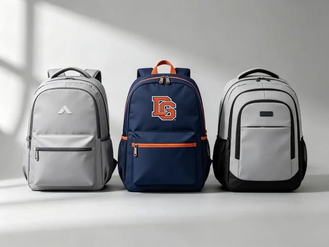 Collection of custom branded backpacks for private label brands, schools, sports teams and corporate promotional marketing