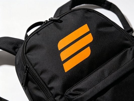 Screen printed logo on promotional backpack
