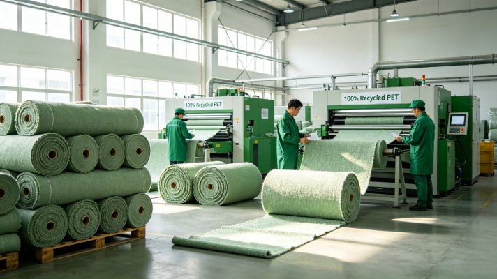 Recycled RPET backpack fabric representing sustainable manufacturing process 