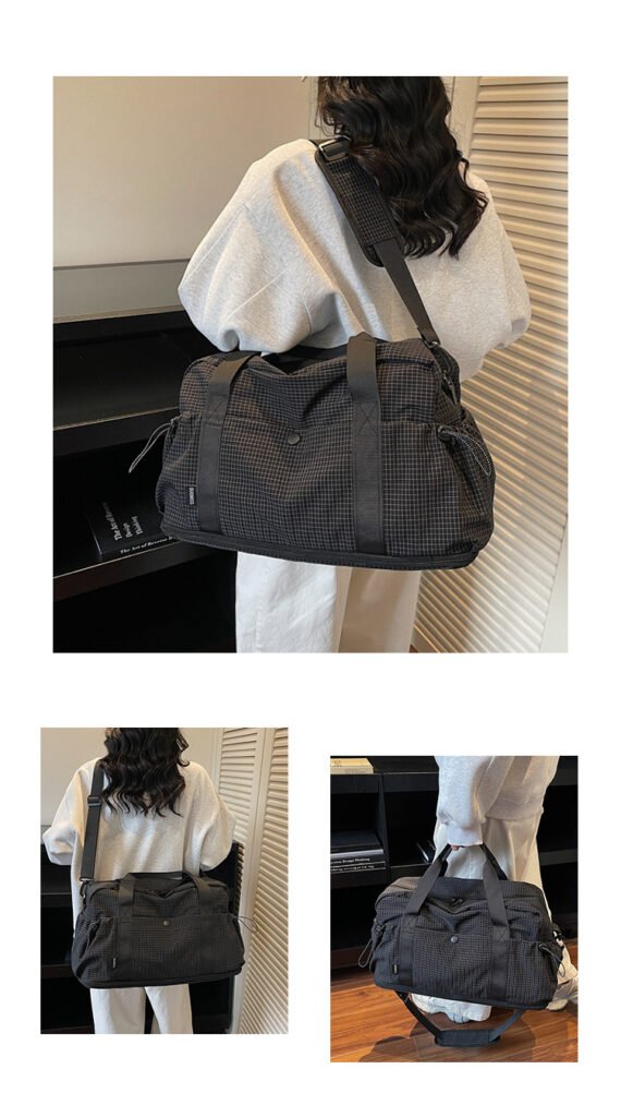Plaid print multi‑functional travel bag with wet dry pocket