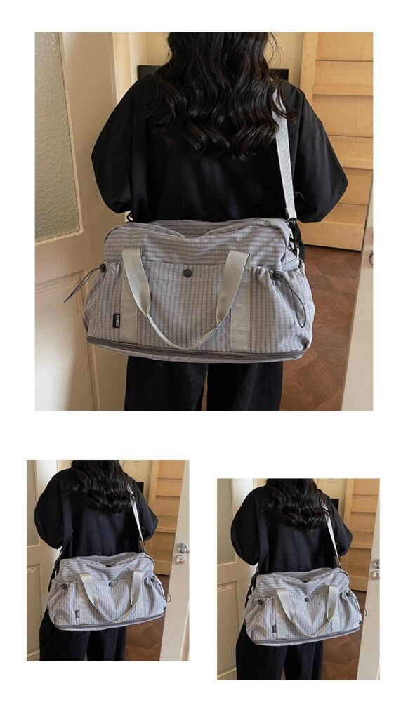 Large capacity plaid print multi‑functional travel bag with multiple pockets