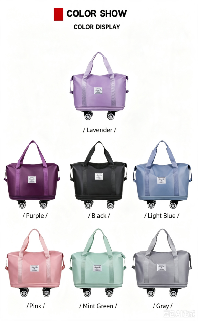 Color oem rolling duffle bag with wheels supplier