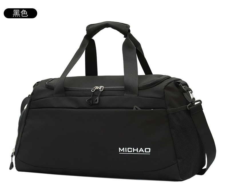 black large capacity sports duffle bag with reinforced shoulder belt multi pockets
