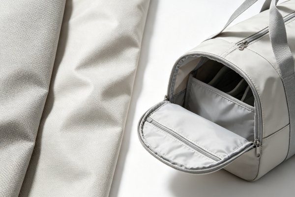 Close‑up of nylon and taslon fabric for custom gym duffle bags, independent shoe compartment, wet dry separation layer detail