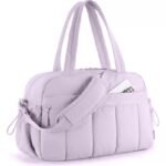 purple custom printed puffer fitness bag bulk for boutique resale