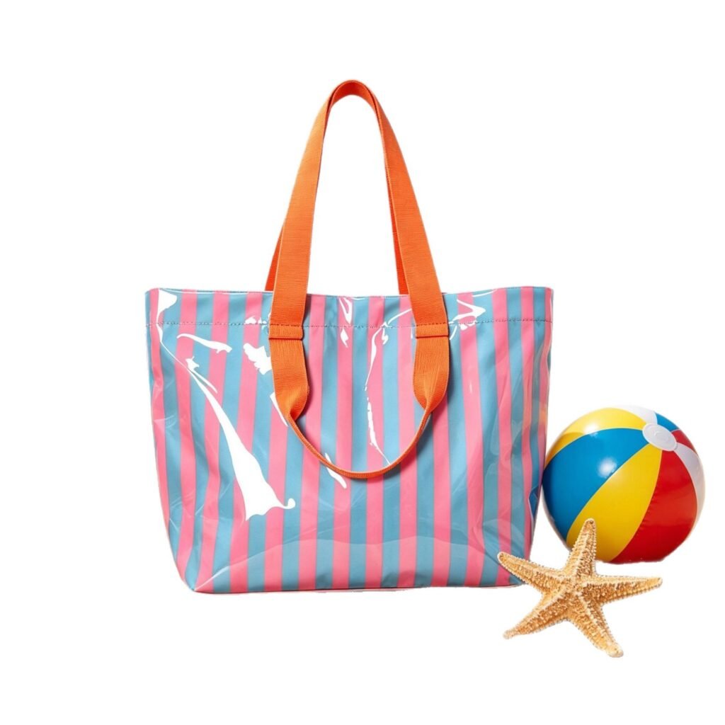 wholesale PVC striped beach tote bag custom logo
