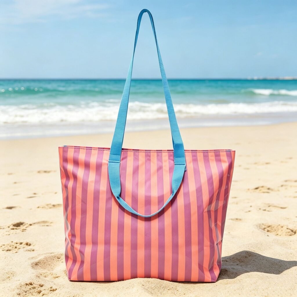 factory supply striped PVC beach tote bag for resale