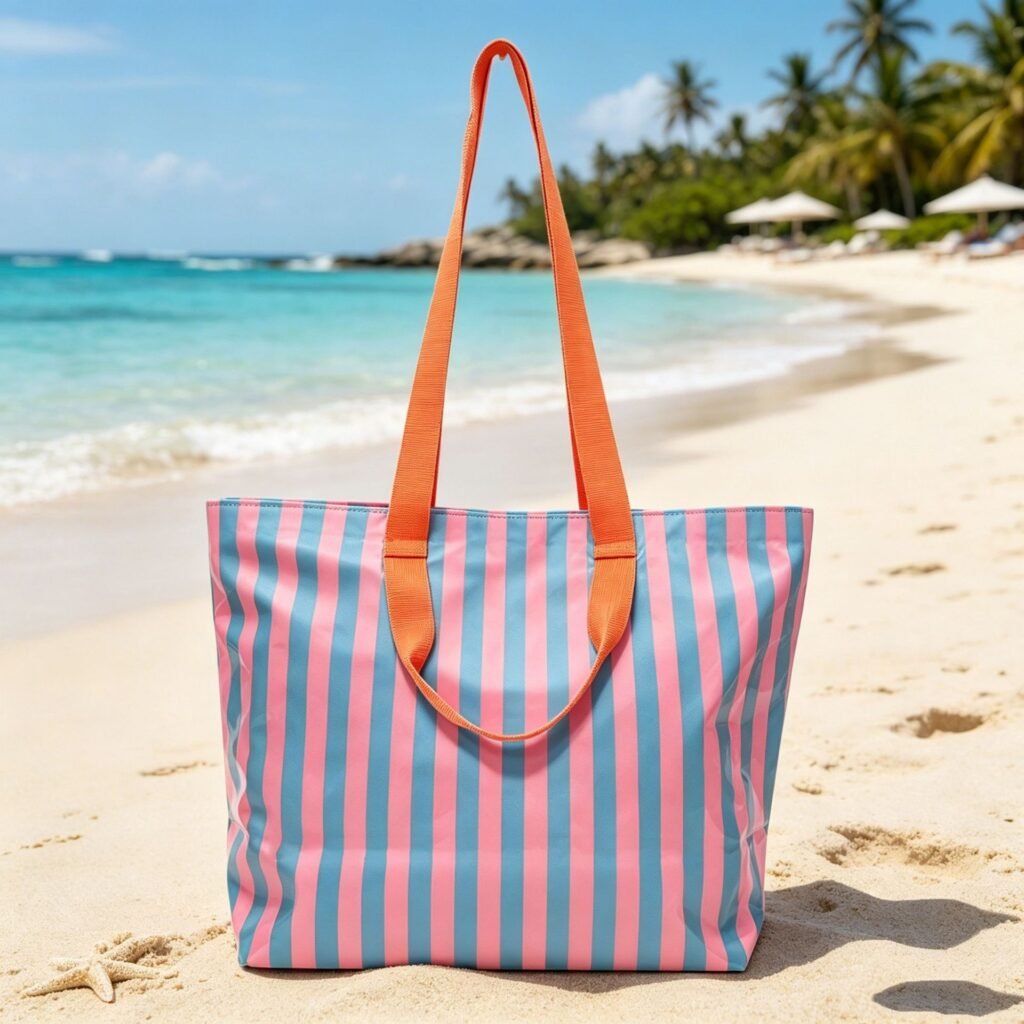 waterproof PVC striped beach tote bag large capacity