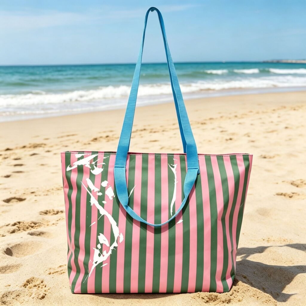 heavy duty PVC striped beach tote shopping bag