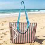 heavy duty PVC striped beach tote shopping bag